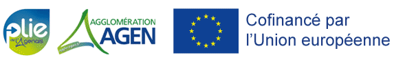 Logos : PLIE de l'Agenais, Agglomération d'Agen et Union Européenne